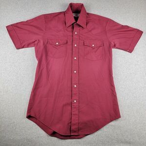 Vintage Sheplers Shirt Mens 15 Burgundy Pearl Snap Western Workwear Short Sleeve